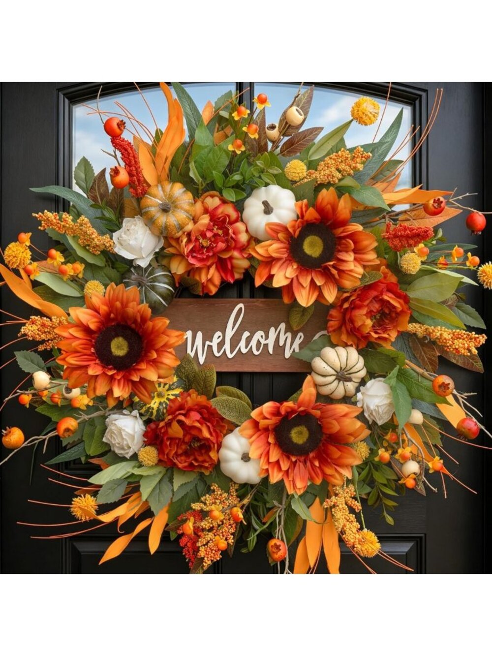24-Inch Autumn Wreath for Front Door - Fall Decor for Thanksgiving & Outdoor Use